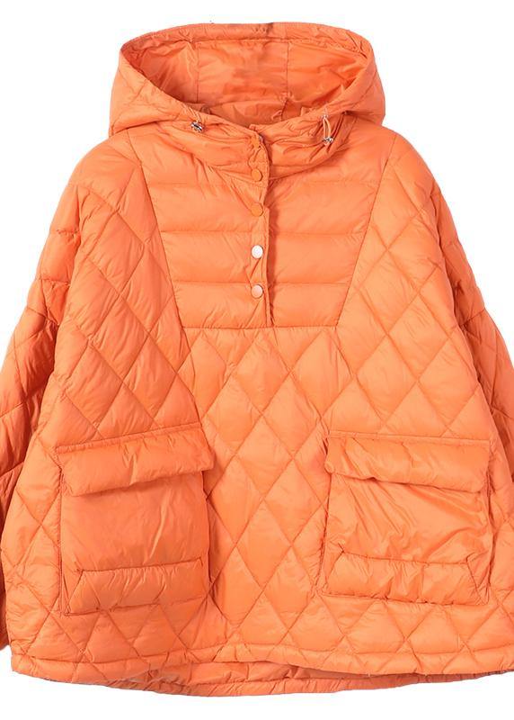 Literary Orange Plus Size Hooded Pullover Short Puffers Jackets