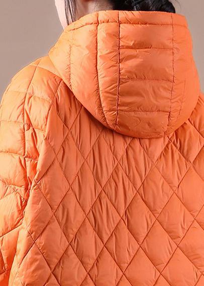 Literary Orange Plus Size Hooded Pullover Short Puffers Jackets