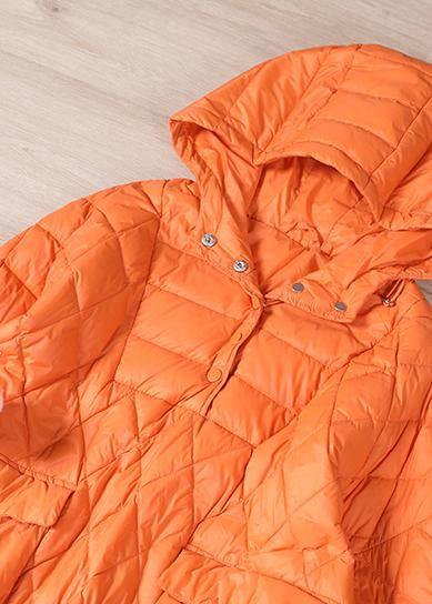 Literary Orange Plus Size Hooded Pullover Short Puffers Jackets