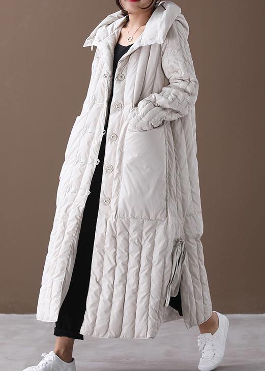 Luxury Plus Size Winter Overcoat Beige Hooded Large Pockets Coat