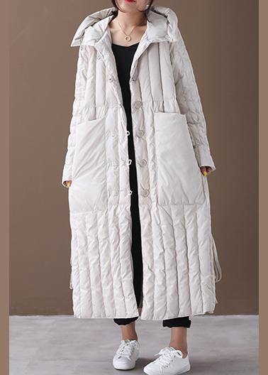 Luxury Plus Size Winter Overcoat Beige Hooded Large Pockets Coat