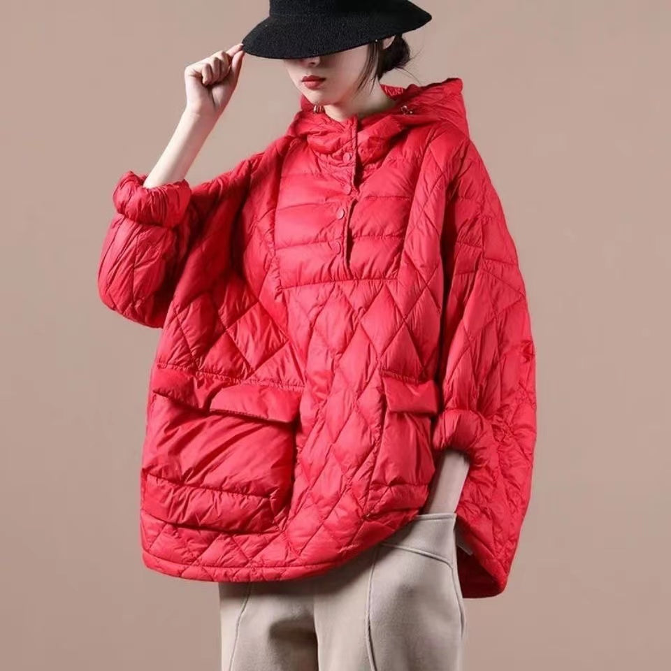 Literary Orange Plus Size Hooded Pullover Short Puffers Jackets
