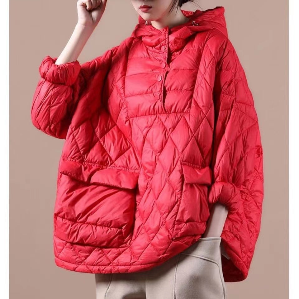 Literary Orange Plus Size Hooded Pullover Short Puffers Jackets